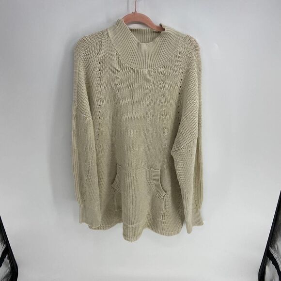 RDI Mock Neck Cream Oversize Long sleeve Ribbed Knit Sweater Womens Large - Picture 1 of 6